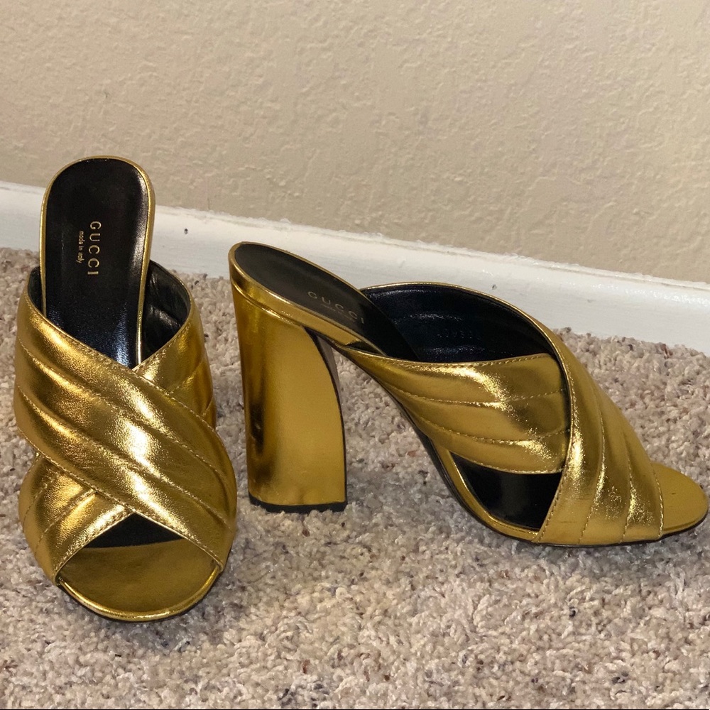 Gold Gucci leather Webby/Sylvia Mules size EUR41